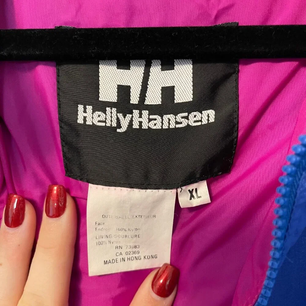 Vintage 90s Helly Hansen Blue & Pink Windbreaker Anorak Jacket XL Retro Outdoor